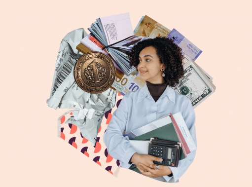 Women, looking at money